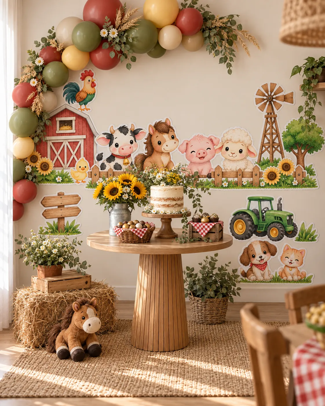 Parede de mesversário decorada com o tema Fazendinha