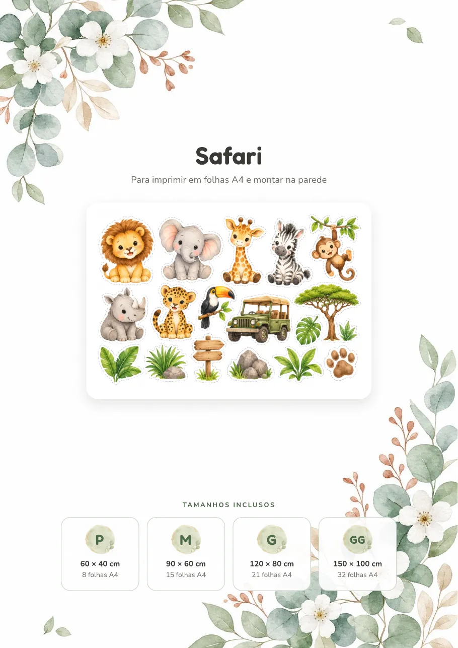 Capa do PDF do tema Safari com os 4 tamanhos inclusos